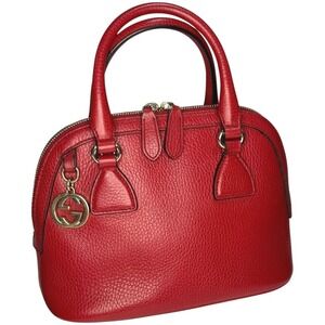 Gucci Red Leather Dome Satchel Crossbody Bag w Strap & Dust Bag | Excellent